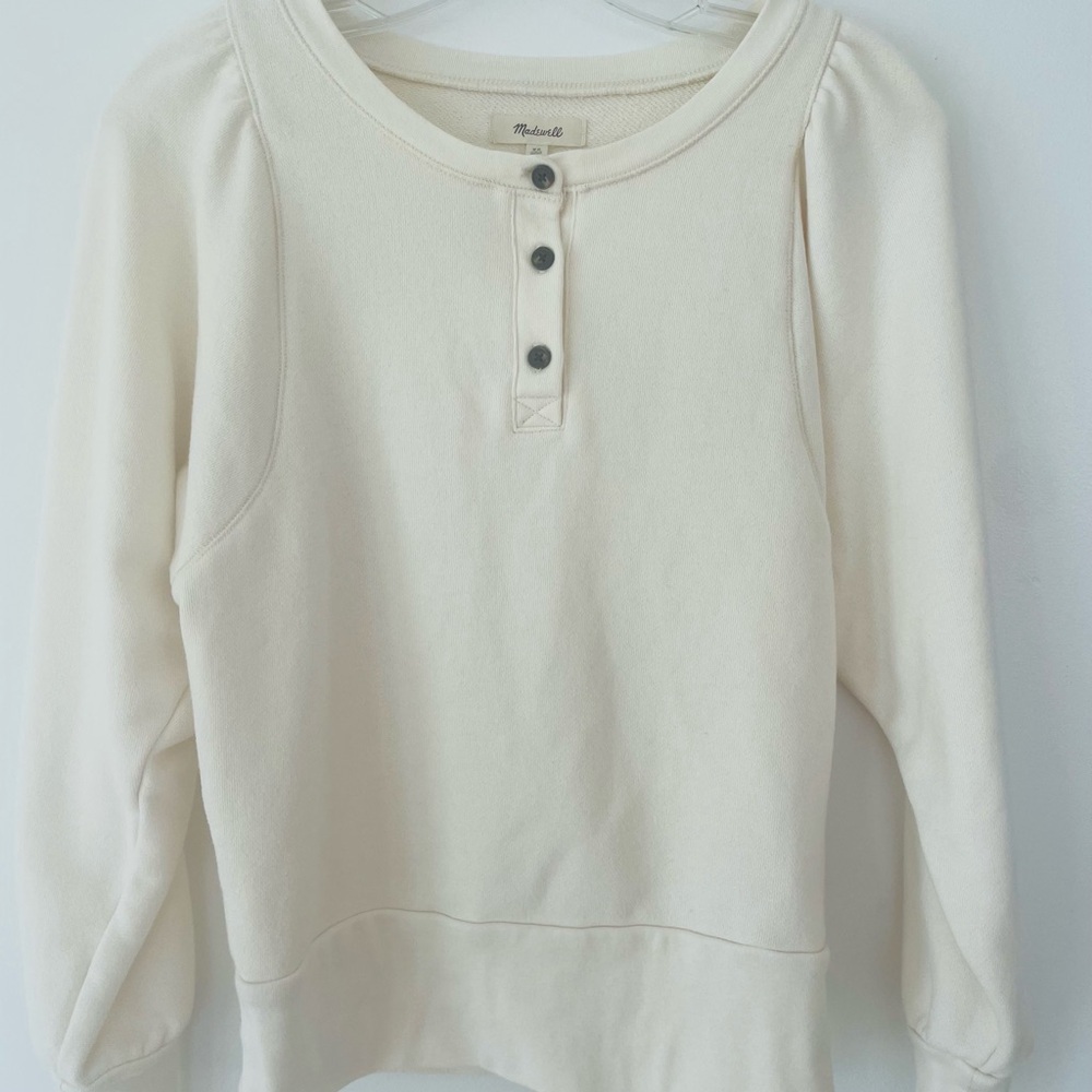 Madewell Cream Puff Sleeve Henley Sweatshirt